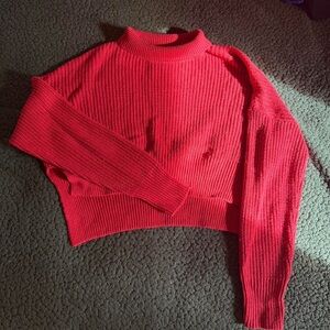 Silence + Noise Red Turtleneck Split Hem Cropped Sweater